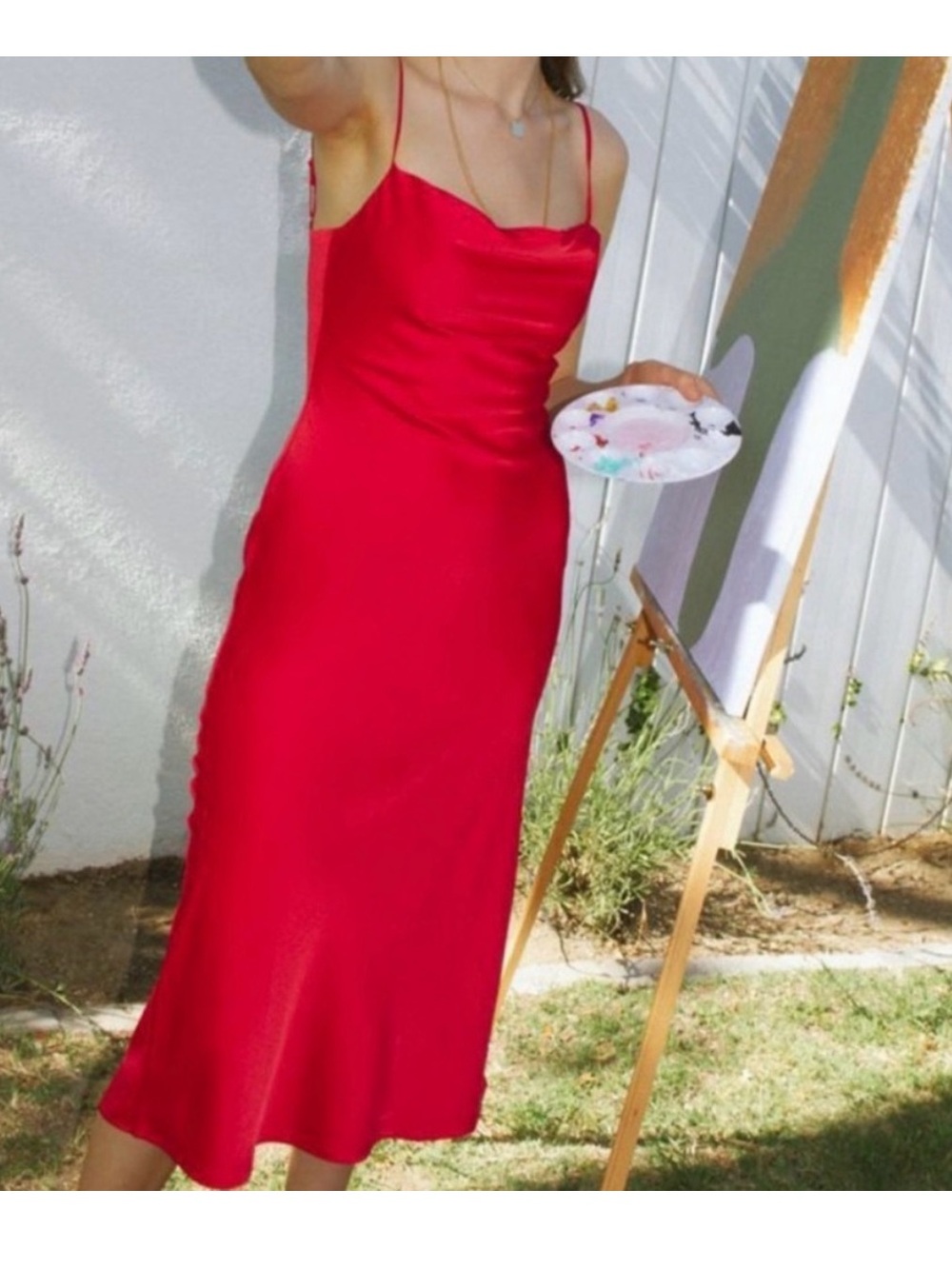 NWOT Urban Outfitters Red Slip Cowl Neck Midi Dress - Size Medium